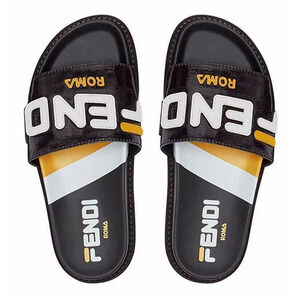Fendi Mania Fila Black Coated Canvas FF Logo Mule Slide Flat Flip Flop Sandal 37